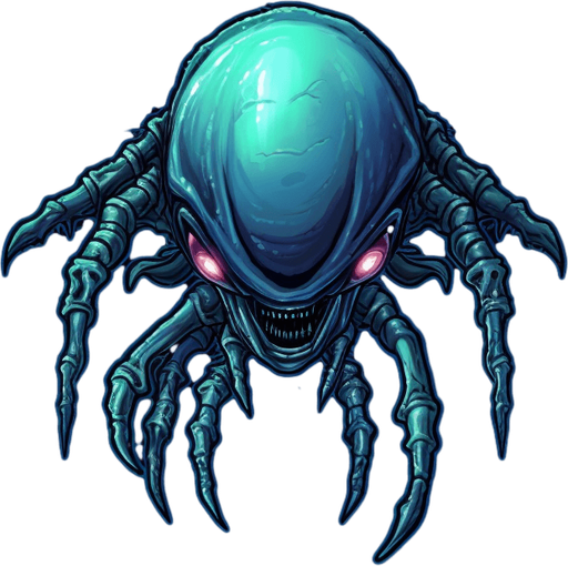 Alien enemy, adopted to space, flying down
Game Texture. In-Game asset. 2d. Pixelart. blank background. Low detail. High contrast.