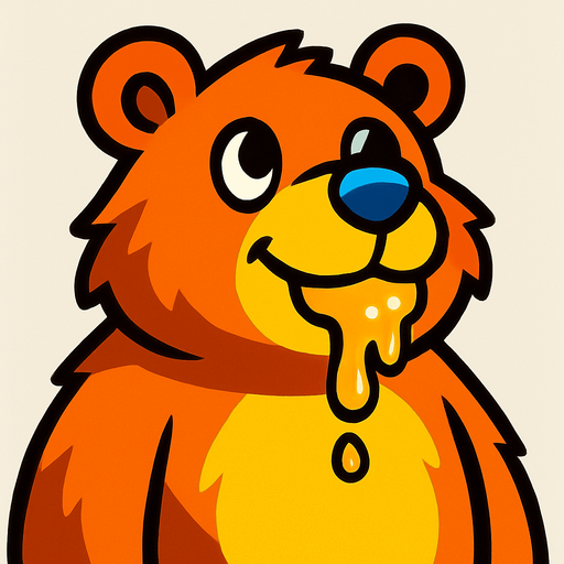 Oso naranja de pelaje con pecho y osico amarillo, al igual que un nariz azul, quiero que tenga un poco de miel en su boca y que mire hacia arriba.
In-Game asset.  2d.  High contrast.  No shadows