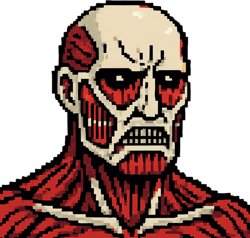 attack on titan 
colossal titan
pixel art.
In-Game asset.  2d.  High contrast.  No shadows