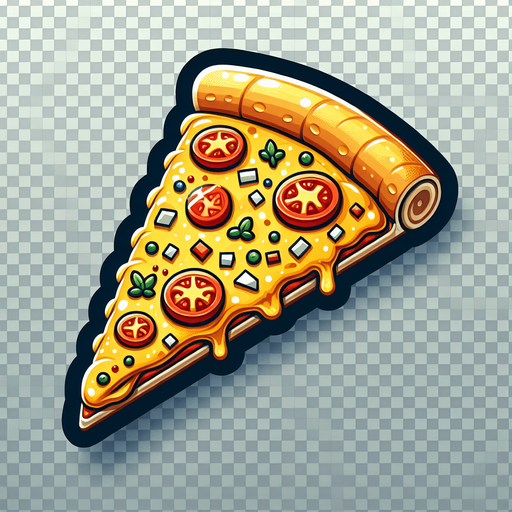 a slice of pizza on a transparent background, predominantly yellow. Slice of pizza.
Single Game Texture. In-Game asset. 2d. Blank background. High contrast. No shadows.