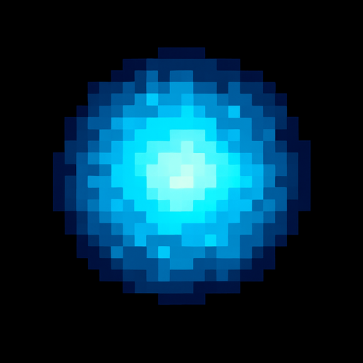bola de luz azul de pixeles.
In-Game asset.  2d.  High contrast.  No shadows