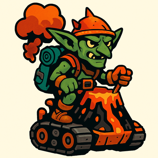 volkanik gezgini goblin.
In-Game asset.  2d.  High contrast.  No shadows
