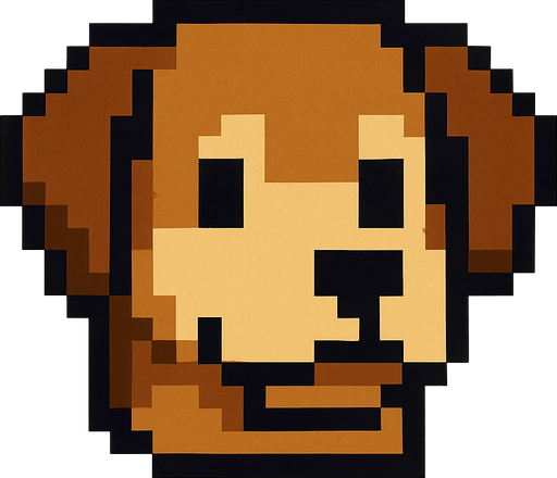 pixel art 2D dog head.
In-Game asset.  2d.  High contrast.  No shadows