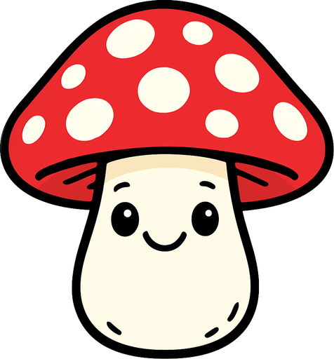 sevimli güzel bir kırmızı ve benekli mantar çiz.
2d.  High contrast.  No shadows