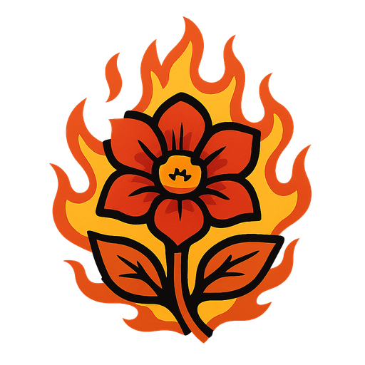 flaming flower.
In-Game asset.  2d.  High contrast.  No shadows