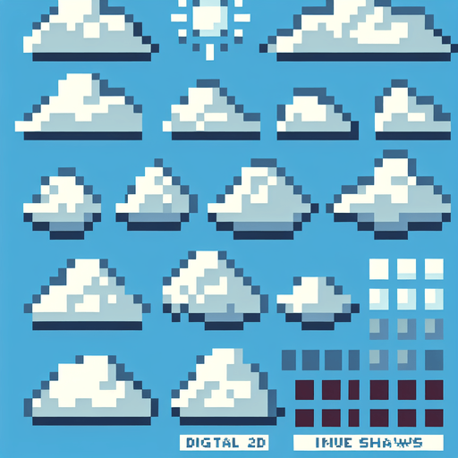 clouds pixelated.
Single Game Texture. In-Game asset. 2d. Blank background. High contrast. No shadows.