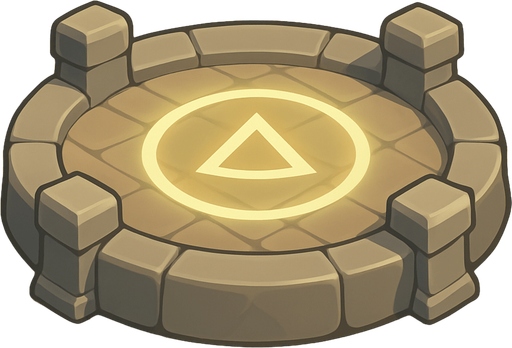 Crea un asset de Plataforma de Construcción de Torre Defensora en un estilo 2D renderizado, limpio y cartoonish, con contornos claros y definidos, colores vibrantes con transiciones suaves, y sombreado que dé volumen. Debe ser un espacio claramente definido donde el jugador pueda construir una torre.

Forma: Un círculo o una plataforma octogonal ligeramente elevada del suelo.

Textura: La superficie de la plataforma podría ser de piedra lisa, adoquines, o un patrón de madera entrelazada.

Color: Los colores deben ser neutros o ligeramente contrastantes con el terreno circundante para que sea visible. Tonos de gris, marrón claro o beige podrían funcionar bien.

Indicador de Construcción: Debe haber una indicación clara de que se puede construir algo aquí. Esto podría ser un glifo o símbolo sutil grabado en la superficie, o un halo de luz tenue que emana de la plataforma, o cuatro pequeños soportes/pilares en las esquinas/bordes para sugerir una base..
In-Game asset.  2d.  High contrast.  No shadows