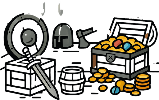 Eski kılıçlı silahlar ve cevherlerin vs. olduğu uzaktan bakış depo alanı..
In-Game asset.  2d.  High contrast.  No shadows