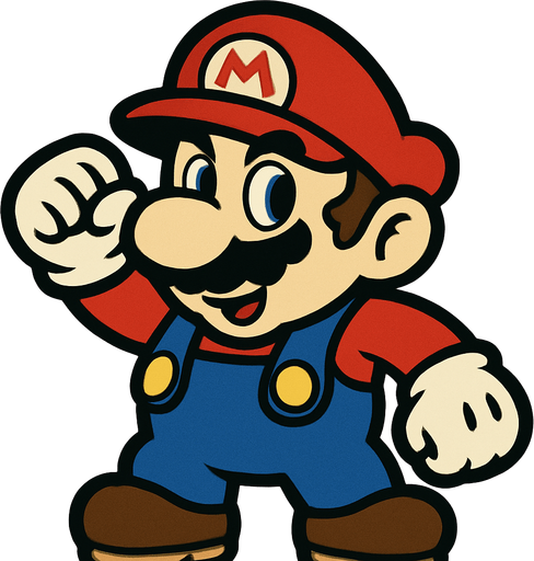 MARİO.
In-Game asset.  2d.  High contrast.  No shadows