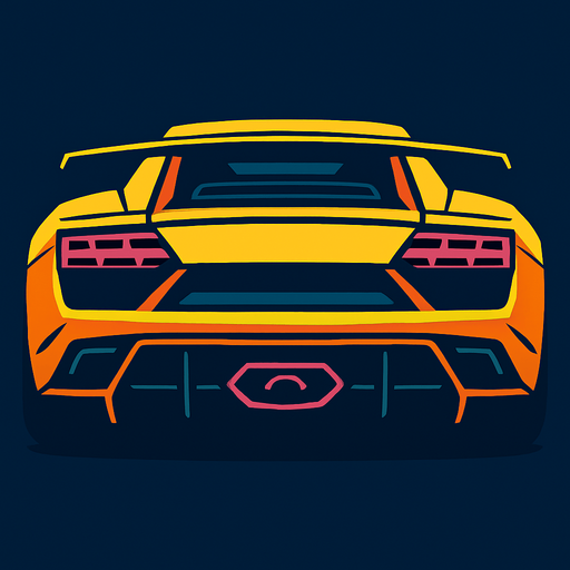 Arkası dönük lamborghini.
In-Game asset.  2d.  High contrast.  No shadows