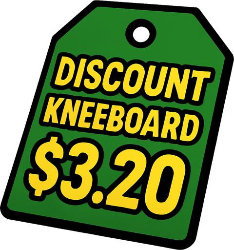 Green price tag that says discount kneeboard $3.20.
In-Game asset.  2d.  High contrast.  No shadows