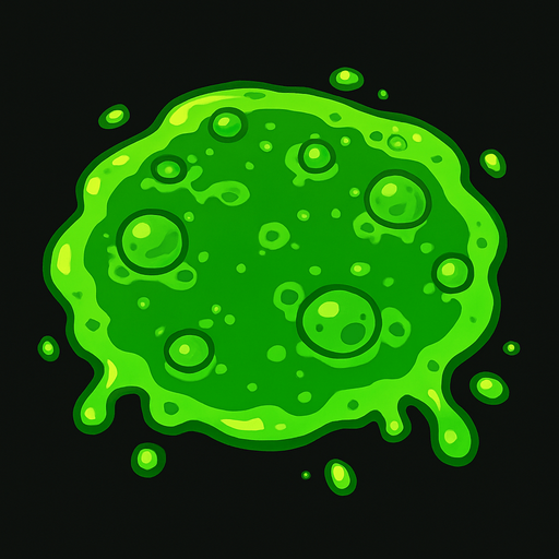Poisonous green circular saliva. 2D. Top View..
In-Game asset.  2d.  High contrast.  No shadows
