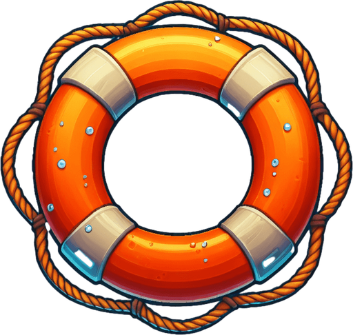 orange life rings asset that revive from water.
Single Game Texture.  In-Game asset.  2d.  Blank background.  High contrast.  No shadows