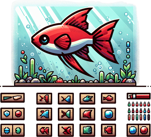 a cardinal tetra.
Single Game Texture. In-Game asset. 2d. Blank background. High contrast. No shadows.