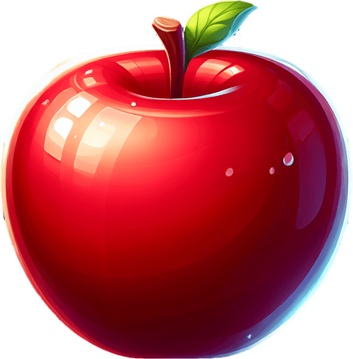 red apple.
Single Game Texture. In-Game asset. 2d. Blank background. High contrast. No shadows.