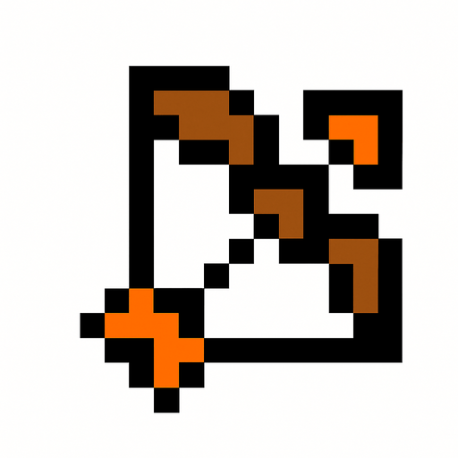4x4pixel bow and arrow.
In-Game asset.  2d.  High contrast.  No shadows. Black outline