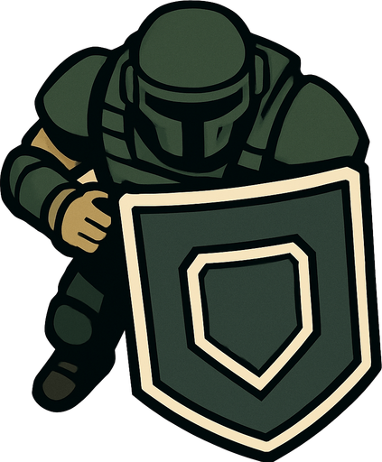 Üstten bakış agır kalkanlı kalkanı önüne tutmuş  modern asker.
In-Game asset.  2d.  High contrast.  No shadows