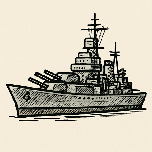sketch tarzında cruıser savas gemısı.
In-Game asset.  2d.  High contrast.  No shadows