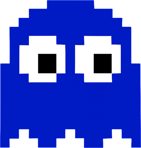 Pacman dark blue ghost with plain white eyes.
In-Game asset.  2d.  High contrast.  No shadows