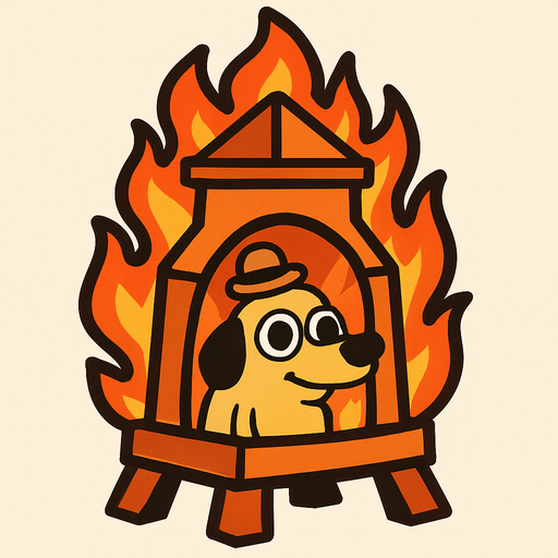 "'This Is Fine' Fire Pit": A tower resembling the "This is Fine" dog meme..
In-Game asset.  2d.  High contrast.  No shadows