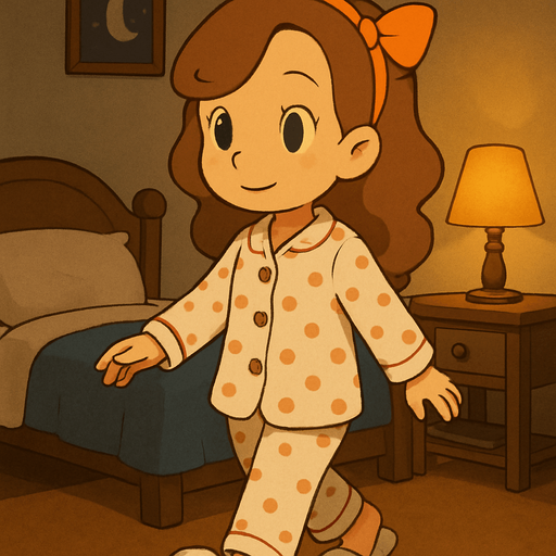 This girl in her pyjamas in her  bedroom going to sleep