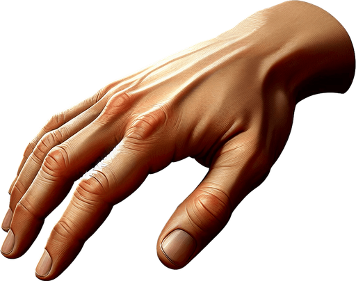 Hand.
Single Game Texture. In-Game asset. 2d. Blank background. High contrast. No shadows.