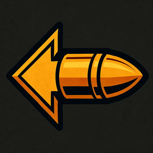 Left arrow picture but like bullet  ( tank bullet).
In-Game asset.  2d.  High contrast.  No shadows. High contrast