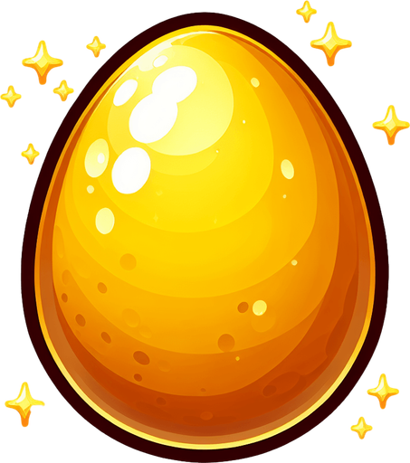 cartoon golden egg.
Single Game Texture. In-Game asset. 2d. Blank background. High contrast. No shadows.