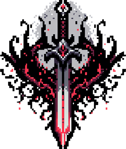 pixel art of an evil fantasy sword facing downward. Minor red details.
Single Game Texture. In-Game asset. 2d. Blank background. High contrast. No shadows.