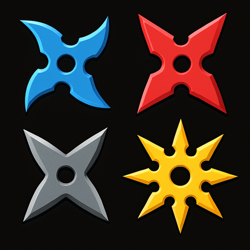 Ninja star assets. HD colors.
In-Game asset.  2d.  High contrast.  No shadows