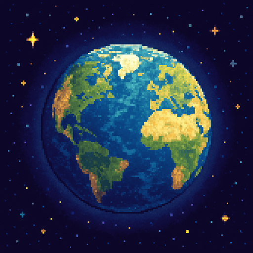 Planet Earth of the universe in Pixel Art style