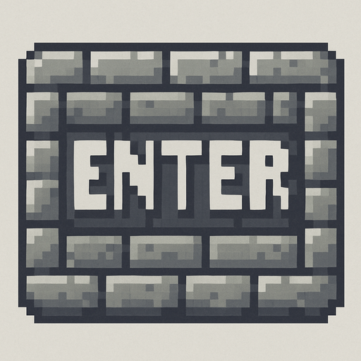 SVG made of grey stone bricks that says ‘Enter’. Retro pixel art.
In-Game asset.  2d.  High contrast.  No shadows
