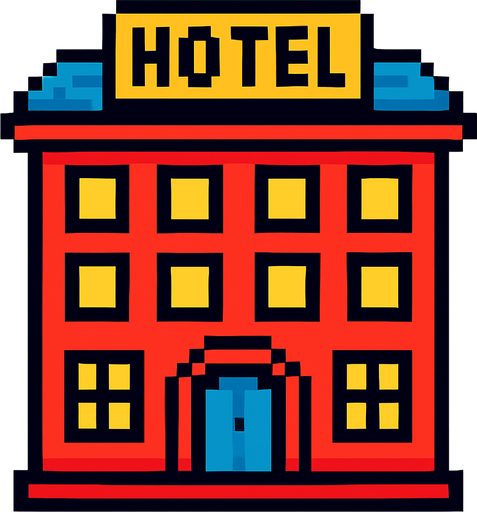 hotel pixel.
In-Game asset.  2d.  High contrast.  No shadows