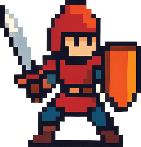 savaşçı piksel.
In-Game asset.  2d.  High contrast.  No shadows