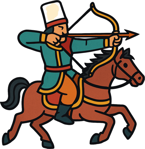A soldier from the Ottoman period using a bow and arrow on a horse.
In-Game asset.  2d.  High contrast.  No shadows