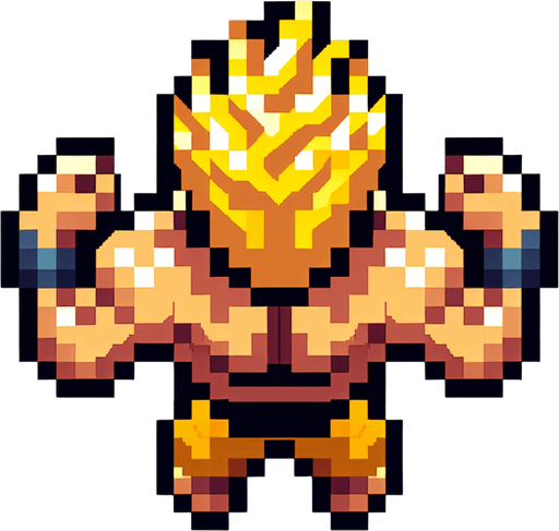 Goku arms doing kamehameha. seen from above. 8-bit. Cartoon. In game asset. No shadow Single Game Texture. In-Game asset. 2d. Blank background. High contrast. No shadows.