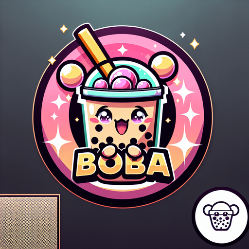 boba tea shop logo, kawaii anime, circular logo 
Single Game Texture. In-Game asset. 2d. Blank background. High contrast. No shadows.
