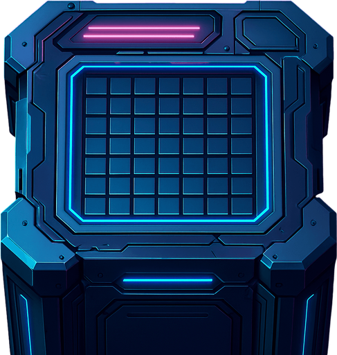 Pack top square of tower facing the screen to use it as a grid. future. seen from above. HD colors.