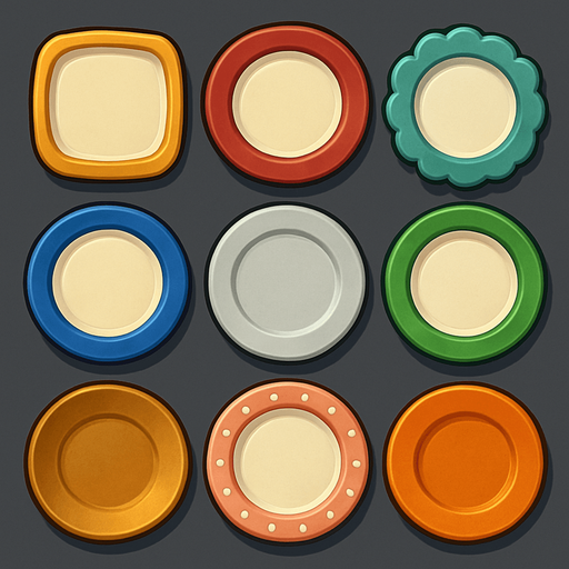 Pack of different plates.
In-Game asset.  High contrast.  No shadows. 3D