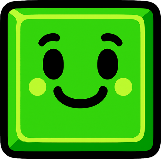 Happy green block.
In-Game asset.  2d.  High contrast.  No shadows