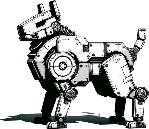 Rabid Robot Dog.
Single Game Texture. In-Game asset. 2d. Blank background. High contrast. No shadows.