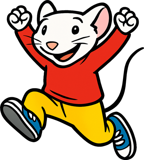 stuart little jumping and raised its arms.
In-Game asset.  2d.  High contrast.  No shadows. facing camera