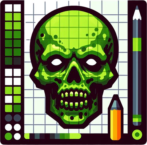 stylized green zombie head.
Single Game Texture. In-Game asset. 2d. Blank background. High contrast. No shadows.