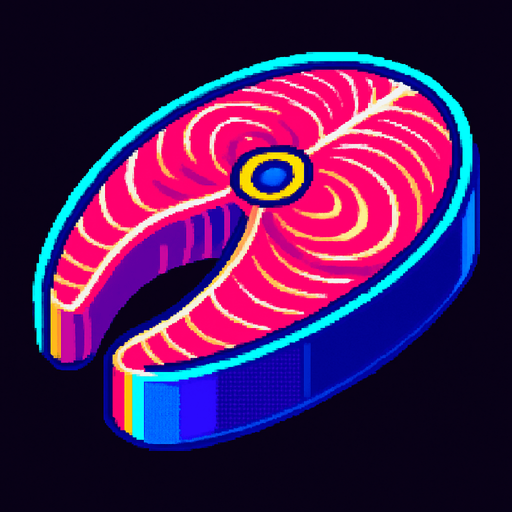 A raw fish steak. 80s arcade machine graphics..
In-Game asset.  2d.  High contrast.  No shadows