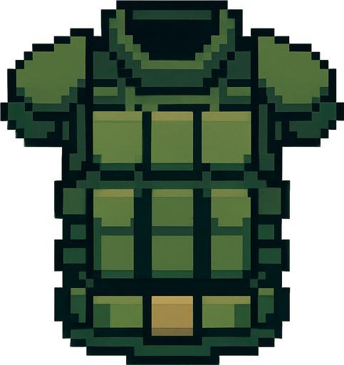 pixelart military armor.
In-Game asset.  2d.  High contrast.  No shadows