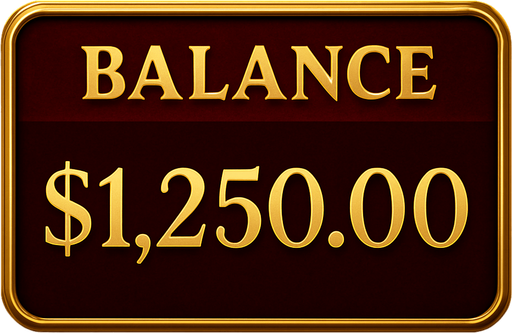 Crea un asset visual para un panel de visualización del 'BALANCE' del jugador, con la palabra 'BALANCE' ubicada en la parte superior.

Objetivo: Un espacio claro, elegante y prominente para mostrar el saldo monetario, coherente con la estética de lujo del casino 'La Tentación Dorada', con la etiqueta 'BALANCE' en la parte superior para facilitar su identificación.

Diseño:

Forma: Un panel rectangular horizontal, con bordes suavemente redondeados o un diseño elegante.

Material/Textura: Acabado metálico pulido (dorado, plateado) o un fondo de terciopelo oscuro (negro, rojo vino, azul noche).

Texto Fijo (Arriba): La palabra 'BALANCE' (o 'SALDO') debe ubicarse en la parte superior del panel, centrada o alineada a la izquierda/derecha según el diseño. Utiliza una tipografía limpia, legible y de estilo casino, en un tamaño adecuado para ser una etiqueta.

Espacio para el Valor (Abajo): Debe haber un espacio claro y destacado debajo de la palabra 'BALANCE' para que el valor numérico del sa.
In-Game asset.  2d.  High contrast.  No shadows