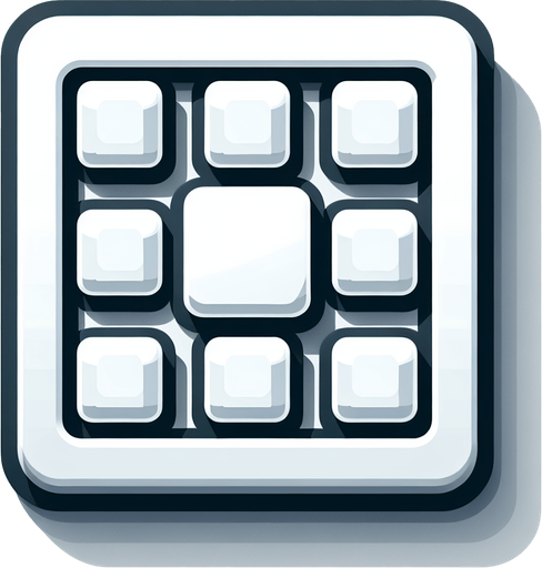 A white square with 9 smaller white squares grid aligned inside of it, like a sort of a menu item for a game interface..
Single Game Texture. In-Game asset. 2d. Blank background. High contrast. No shadows.