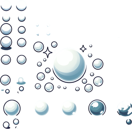 Sprite sheets of simple white bubble for bubble shatter game. Many options..
Single Game Texture. In-Game asset. 2d. Blank background. High contrast. No shadows.