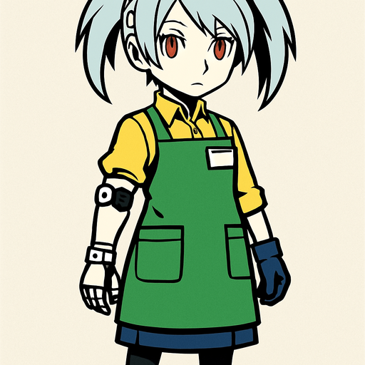 Labrys personaje de Persona 4 Arena con ropa de tendera..
In-Game asset.  2d.  High contrast.  No shadows