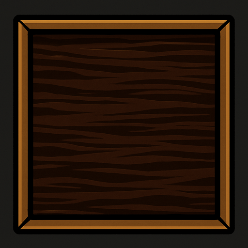 haz una caja con bordes estrechos y el fondo de color madera oscuro.
In-Game asset.  2d.  High contrast.  No shadows